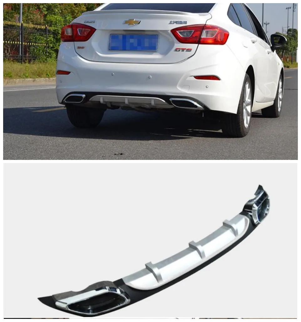 

ABS Car Rear Trunk Lip Bumper Diffuser with Exhaust Tips Protector Fits For Chevrolet cruze 2017 2018 2019
