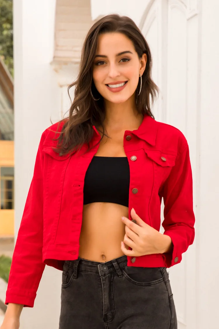Women Denim Coats and Jackets Red 