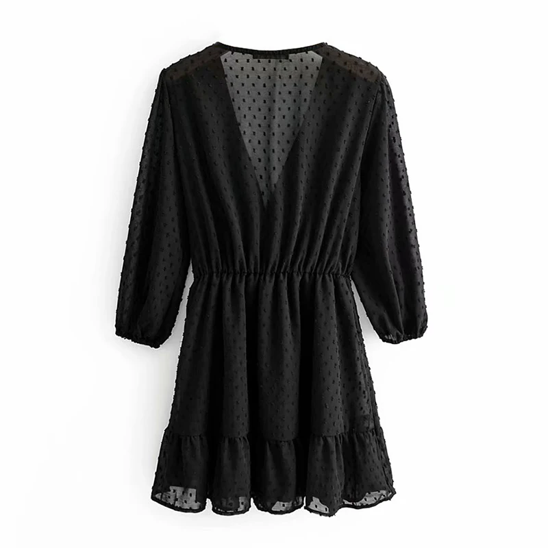 Aachoae 2020 Summer Women Ruffles Lace Chiffon Dress Boho Mini Beach Dress Three Quarter Sleeve Ladies Party Dresses Vestido