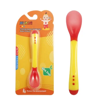 

6pcs Baby Tableware Spoon Fork Temperature Sensing Spoon Fork Colorful Baby Tableware for Girl Boy (Blue Spoon, Pink Spoon, Yell