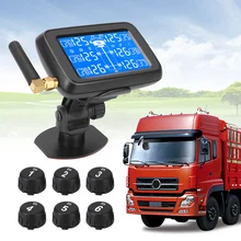 TPMS with 6 External Sensors Car Wireless Tire Pressure Monitoring System Digital LCD Display Replaceable Battery Auto Truck BUS