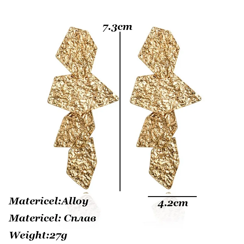 Европейские преувеличенные металлические серьги для женщин геометрические нерегулярные Многослойные текстурные серьги модные ювелирные аксессуары