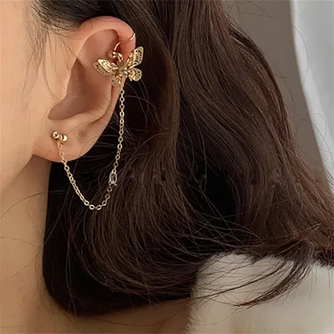 Korean Rhinestone Butterfly Drop Earrings For Women Girls 2021 Trendy Fashion Pearl Chain Earrings Jewelry Wedding Gifts