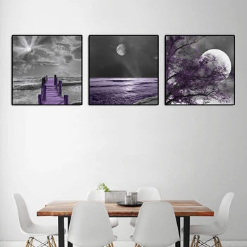 

Beautiful Scenery The Moon Sea Side Bridge And Tree Posters Home Decoration Canvas Painting Print Wall Picture for Living Room