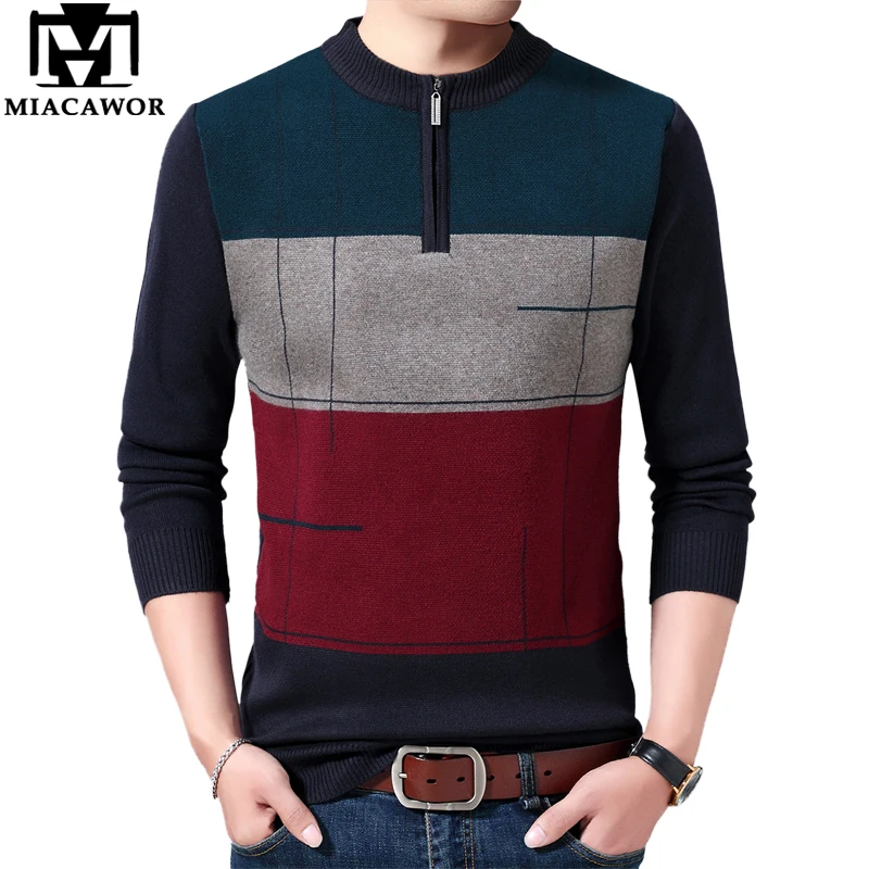 

MIACAWOR Winter Sweater Men Casual Zipper Pullover Men Warm Wool Sweaters Slim Fit Knitted Sweaters Mens Jersey Clothing Y187