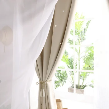 

100*200cm Home Hollow Curtains Double Layers Blackout Curtains Hooking High Shading Stars Patterns Curtains For Sleeping Room