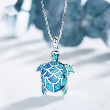 

Women Jewelry Natural Stone Rhinestone Turtle Tortoise Shaped Pendants Retro Necklaces Sweater Chain Length 50+5cm