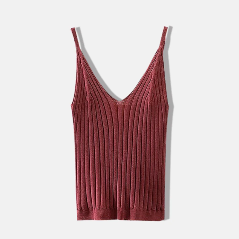 4 Женский сексуальный ТРИКОТАЖНЫЙ УКОРОЧЕННЫЙ ТОП, Летний жилет, рубашка без рукавов, тонкие топы на бретельках с v-образным вырезом, простые эластичные майки, Повседневная мода - Цвет: 4