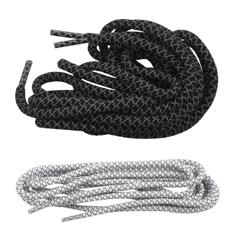 

2 Pair Reflective Rope Shoelaces: 120Cm Laces Round Bottom Safety Laces Shoe Tapes Laces Reflective, Black & White