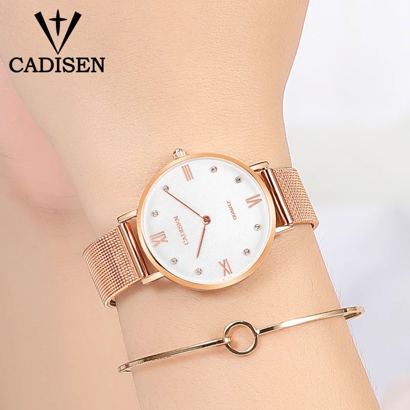 

CADISEN 2019 New Lightweight Luxury Women's Watch Stainless Steel Mesh Band Quartz Watch Artistic Elegant Fashion Waterproot