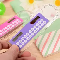 Mini Calculadora de regla transparente Solar con lupa, suministros escolares para estudiantes
