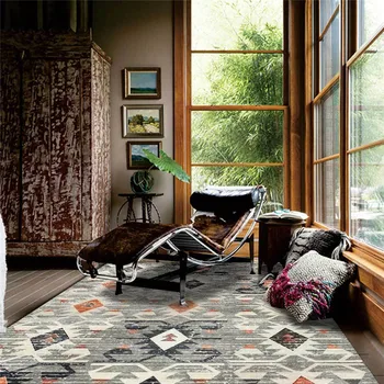 

Fashion National Wind Rug Geometric Mosaic Gray Carpet Living Room Bedroom Bed Blanket Bathroom Kitchen Floor Mat