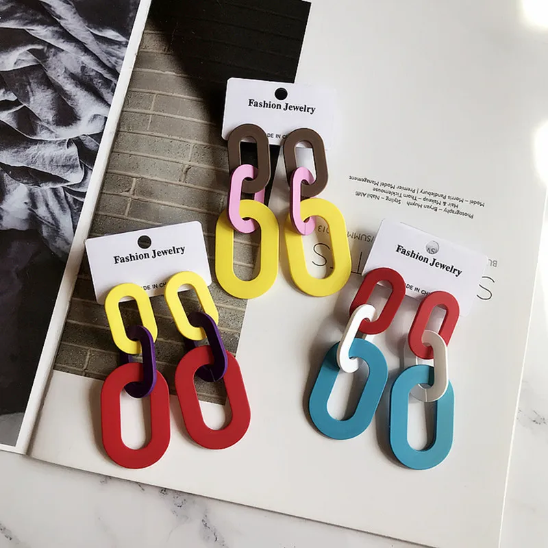 

Big Geometric Acrylic Drop Earrings Matt Multi Color Buckle Retro Large Rectangle Oval Long Dangle Earrings For Women Jewelry