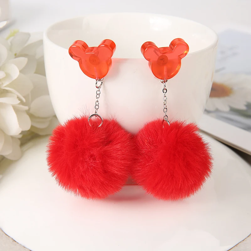 Dangle Earring Small Pom Pom Earrings Cute Animal Earrings Resin
