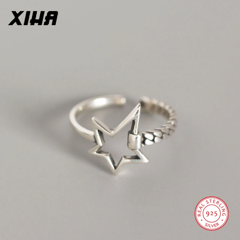 

Hollow Star Pentagram Ring for Women Adjustable 925 Sterling Silver Rings 2019 Resizable Minimalistic Ladies Hip Hop Chain Ring