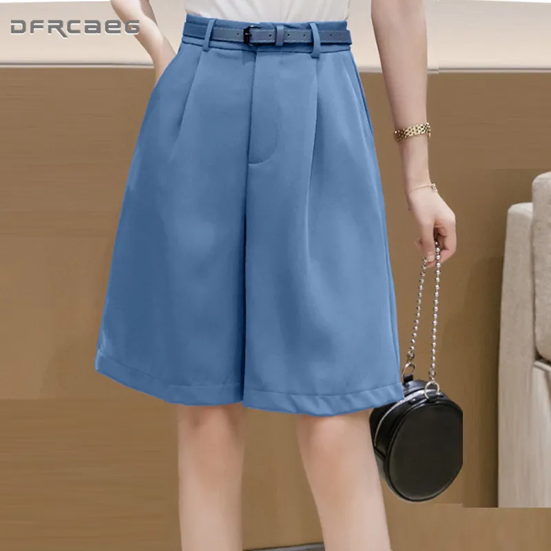 White Knee Length Summer Bermuda Shorts Womens 2020 High Waisted Loose Capris Short Suit Trousers Casual Shorts With Belt White Knee Length Summer Bermuda Shorts Womens 2020 High Waisted Loose Capris Short Suit Trousers Casual Shorts With Belt