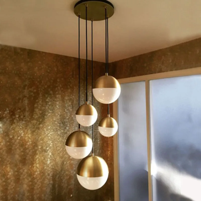 

Modern Minimalist White Glass Ball Single Head Pendant Lamp Hardware Gold Plating Led Lighting Restaurant Decoration E27 Bulb