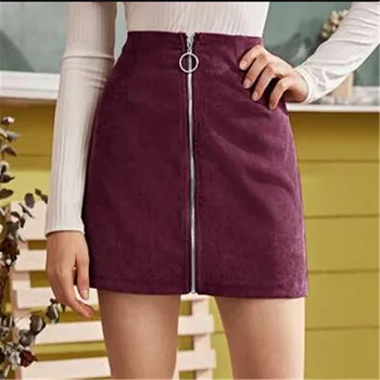

Fashion Women Sexy Corduroy Mini Bodycon Skirts For Women Preppy Style Ladies Zipper Pencil Skirts Female Sold High Waist Skirt