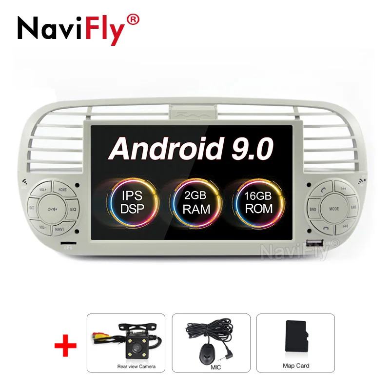 white NaviFly ips экран DSP 2 din android 9,0 автомобильный multimidia gps навигатор для FIAT 500 аудио радио авто стерео аудио автомобиля - Цвет: white