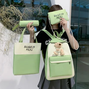 

Weysfor 4pcs/set School Students Backpack School Bag For Kids Teenage Girl Rucksack Women Travel Backpack Moclila Book Backbag