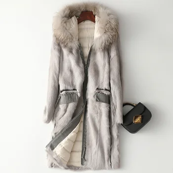 

Natural Fur Coat Women Winter Duck Down Jacket Raccoon Fur Hooded Clothes 2020 Vintage Long Double Faced Fur Coats Hiver 090310