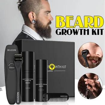 

4 Pcs/set Men Beard Growth Kit Hair Growth Enhancer Thicker Oil Nourishing Leave-in Conditioner Beard Grow Set with Comb