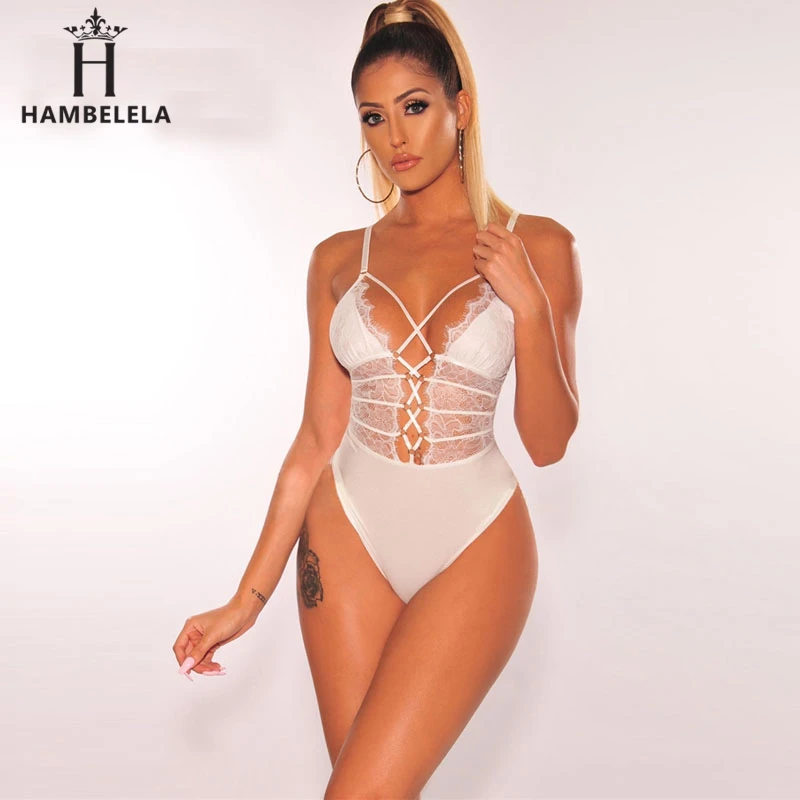 Hambelela Hollow Out Sexy V Neck Lace Bodysuit Sleeveless One Piece Body Feminino Romantic Sheer Teddy Fashion Black Bodysuits (3)