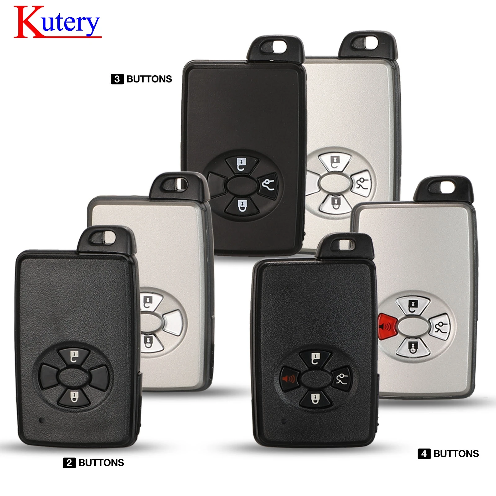 Kutery 20pcs for Toyota Avalon Camry Highlander Crown Corolla Smart Card Remote Car Key Shell Fob 2/3/4 Buttons Black/White Case |