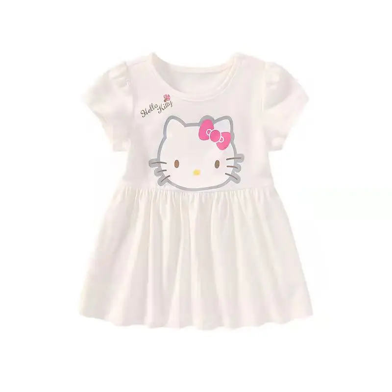 thumbnail image 1 of HelloKitty-ropa para niños, vestido cómodo de algodón de verano para niñas, Falda plisada de princesa de manga corta con cuello redondo y dibujos animados bonitos, 1 of 5