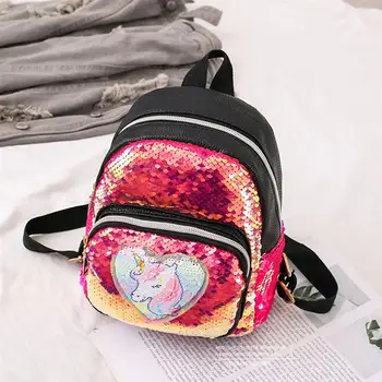 

Shiny Color Change Children Cute Shape Backpack Unicorn Element Bag(Pink)
