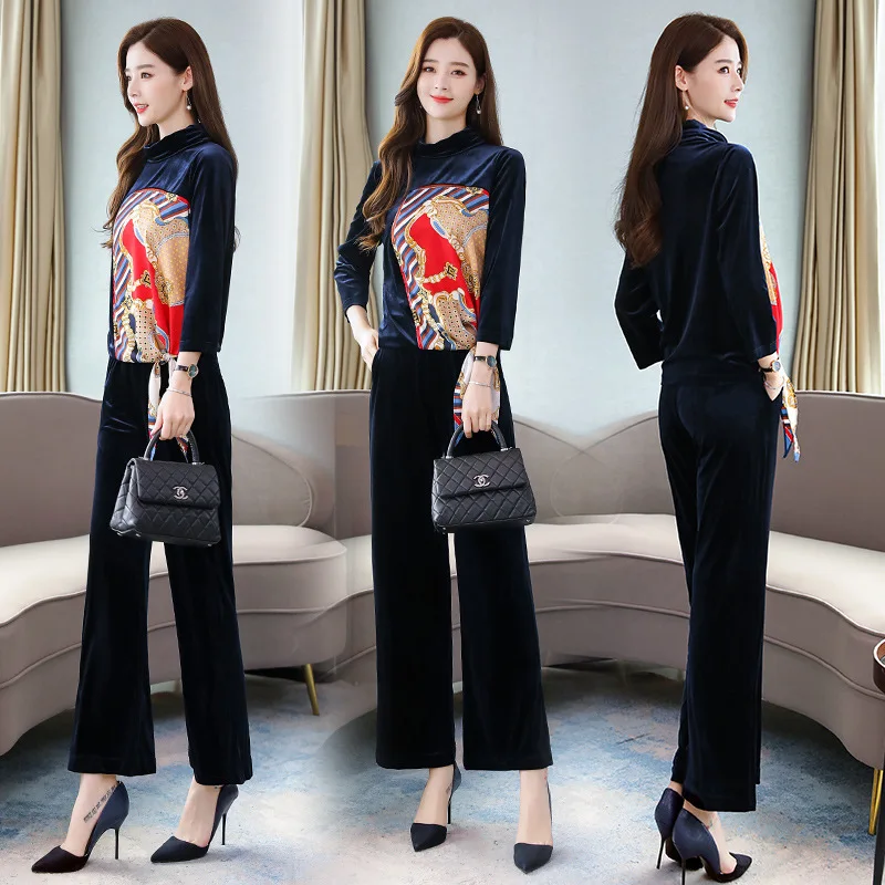 

Printed Versatile Elegant Korean-style 2019 Autumn Slimming Simple Loose Pants Two-Piece Set