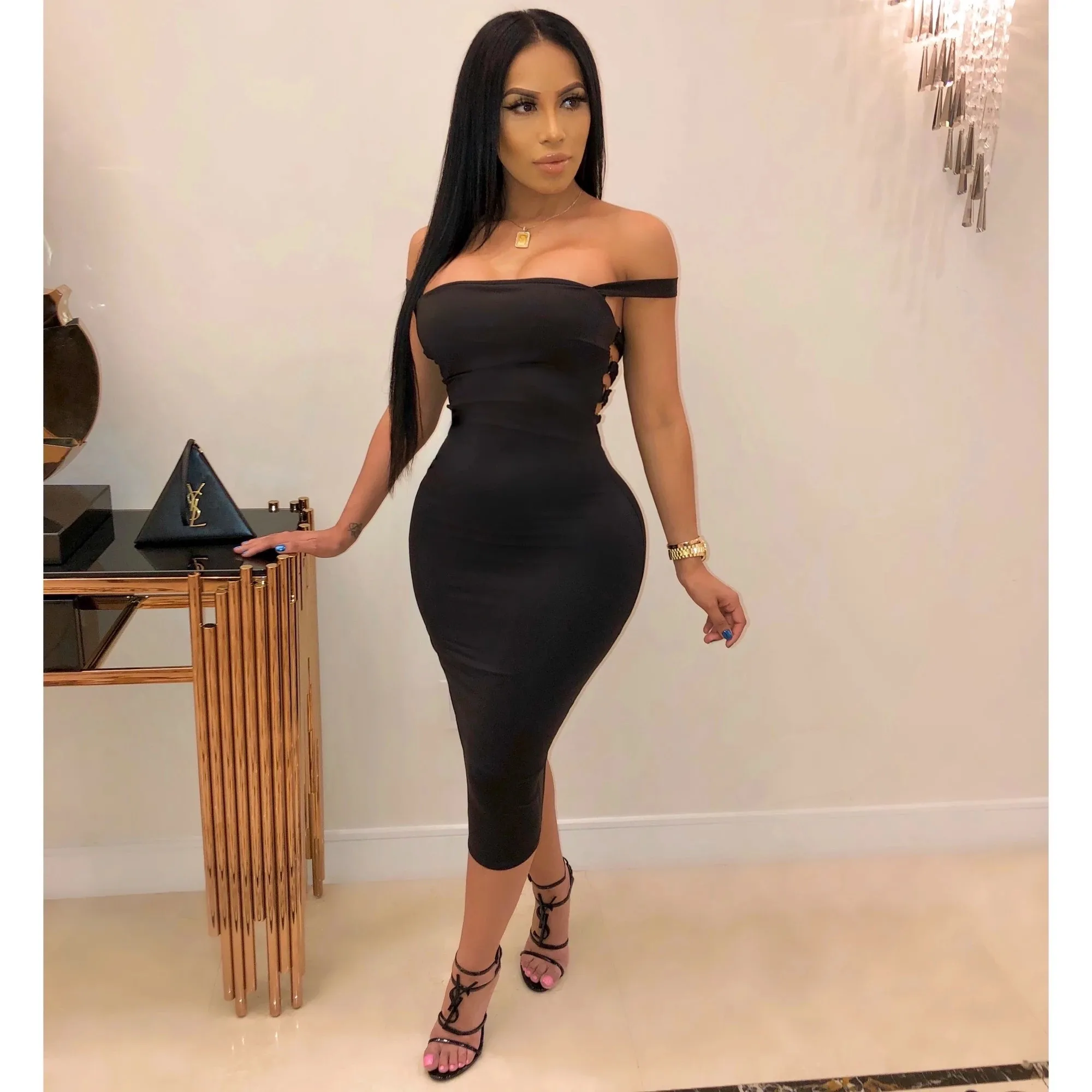 

Backless Slash Neck Sexy Womens Dress Lace Up Elegant NightClub Evening Style Party Celebrity Dress New Arrival