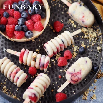

FUNBAKY DIY 8 Cavity Striped Ice Cream Mold Ice Cube Moulds Homemade Popsicle Silicone Mold