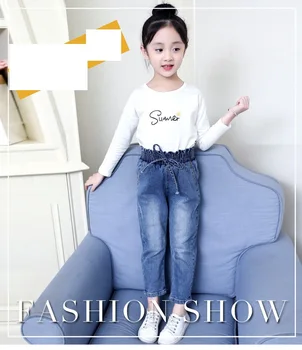 

Fashion girls pants new autumn Korean version of the foreign jeans children's trousers girl flower high waist harem pants