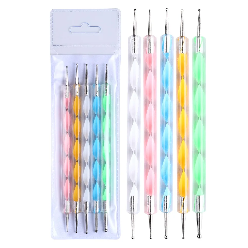 Arte Clavo Nail Pen 5pcs Professional Nail Art Pen 2Way Dotting Pen Set LED UV Gel Nail Painting Draw Brush Rhinestone Tool Kit 6