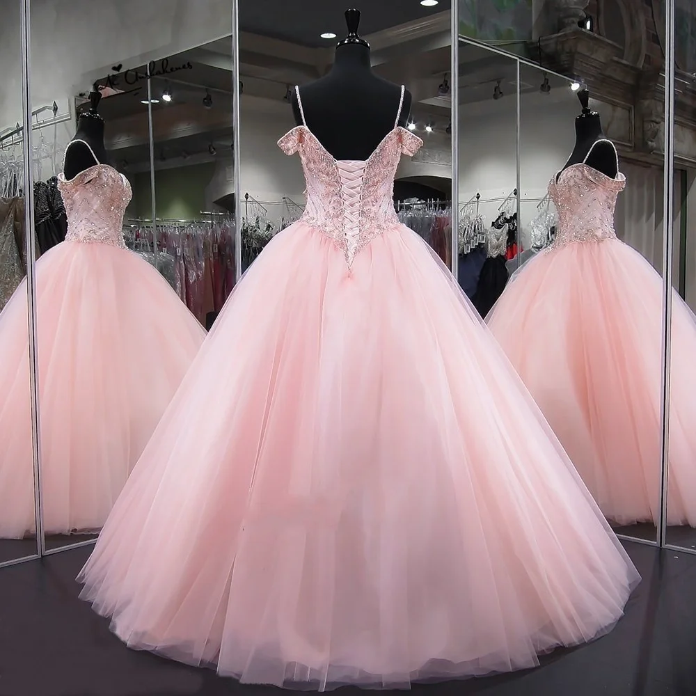 Pink Luxury Ball Gown Quinceanera Dresses Formal Plus Size Sexy Party Dress Crystal Beaded Vestidos De Debutante Gowns Ballkleid