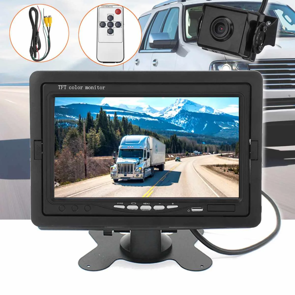 

7 Inch AHD LCD Display Driving Recorder Monitor Rear View Camera Night Vision Vehicle Camera Car DVR Accessories 6W 1024*600