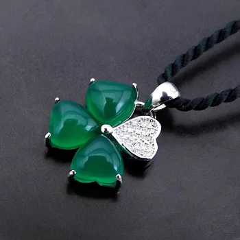 

FNJ 925 Silver Agate Clover Pendant for Jewelry Making Original Pure S925 Sterling Silver Pendants Women Rose Red Zircon Green