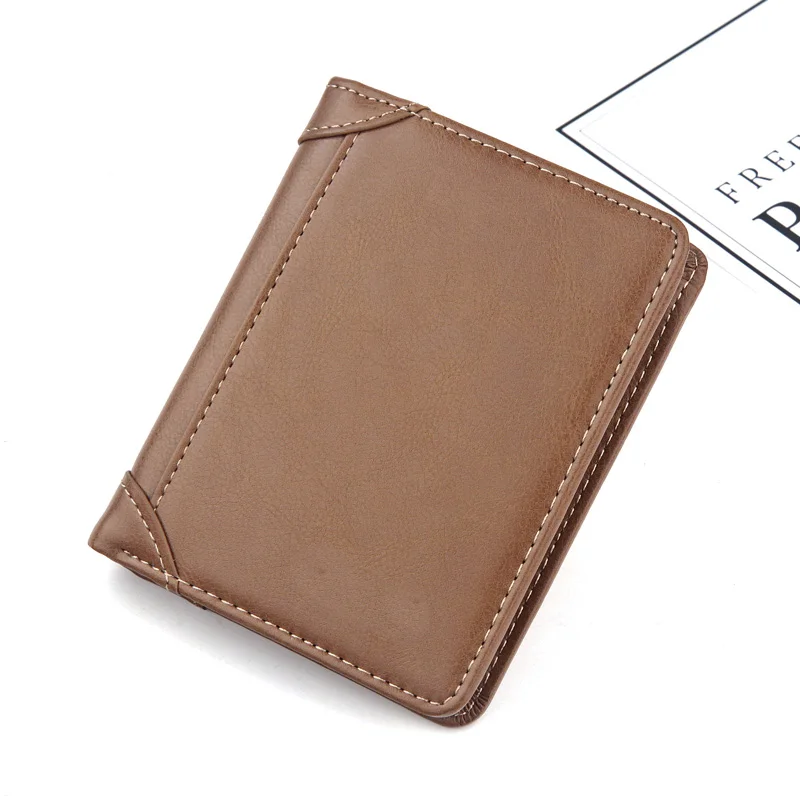 

New men's short wallet European and American retro leather wallet multi-function vertical wallet