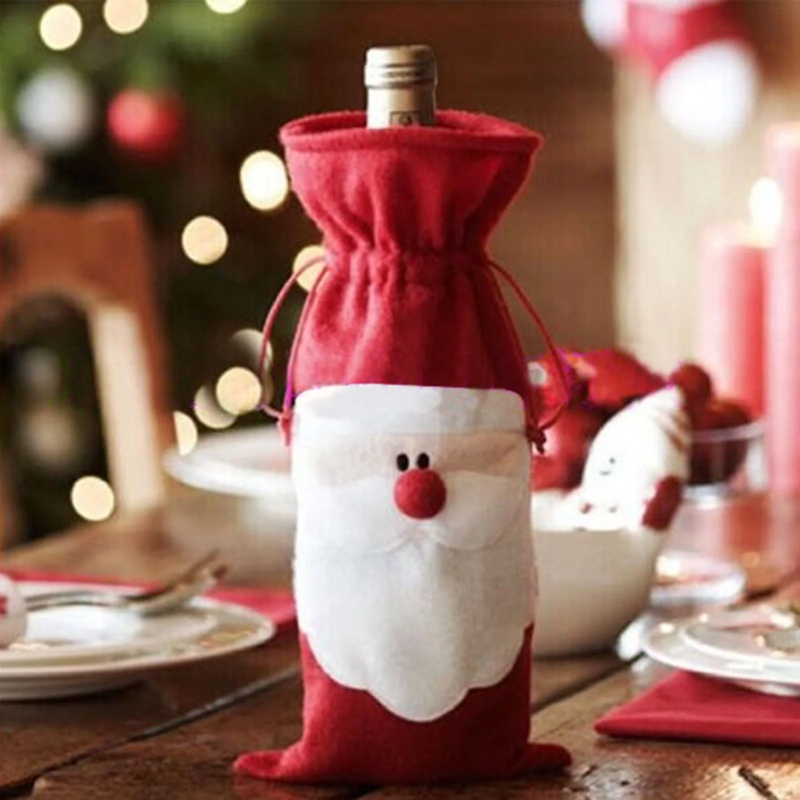

METABLE 50 PCS Red Wine Bottle Cover Bags Christmas Dinner Table Decoration Home Party Decors Santa Claus Christmas Supplier