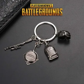 

4 PCS/Set Black Funny Player Unknown's Battlegrounds Car Keychain Alloy Saucepan PUBG Model Key Ring Game Props car gadget