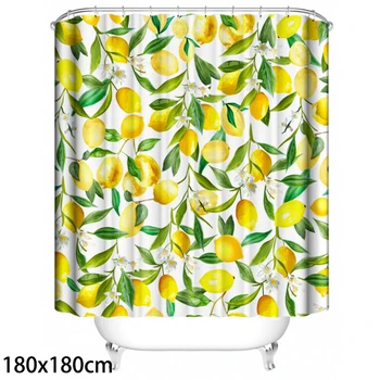 

180x180cm Lemon Print Shower Curtain Bathroom Decor Quick Dry Waterproof Bath Curtain Shower Curtains Geometric Bath