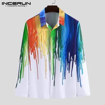 

INCERUN Men Dress Shirt Lapel Splash 3D Slim 2020 Fashion Brand Shirts Long Sleeve Casual Men Blouse Chemise Streetwear S-3XL