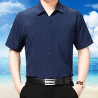 Мужская свободная деловая рубашка с короткими рукавами - Цвет: navy blue