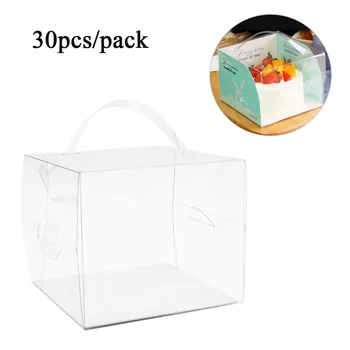 

30pcs Transparent Cake Packaging Box With Handle Portable Cake Box Containers Dessert Holder Cake Carrier Case For Baker Shop
