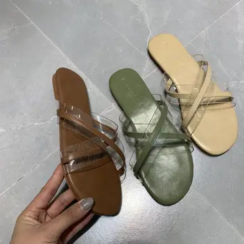 

Beach Spring Autumm Summer Flat Slides Women Open Toe Outside Slippers Shallow Ankle Strap Ladies Shoes