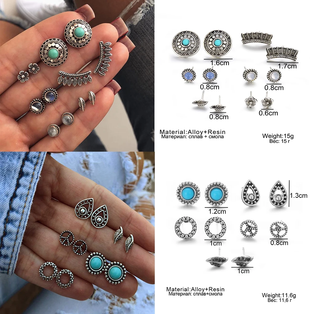 2020 Bohemian Vintage Golden Alloy Earrings Set for Women Girls Map Heart Cross Geometric Pendant Earring Jewelry Gift