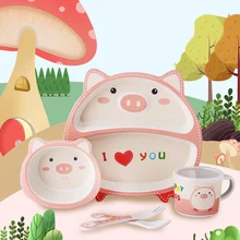 5 шт. детская посуда из бамбукового волокна столовые приборы Мультяшные столовые приборы детское питание Дополнение Картонный Лоток упаковка