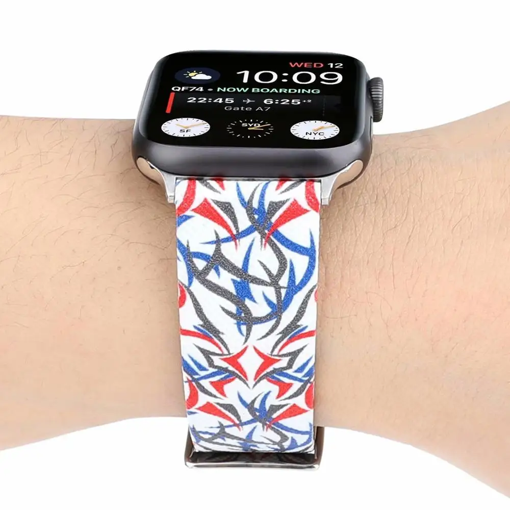 Шипы с напечатанным узором ремешок для наручных часов iWatch серии 44/40 мм, 38 мм, 42 мм, версия кожаный браслет для наручных часов Apple Watch, версии 5 4 3 2 1