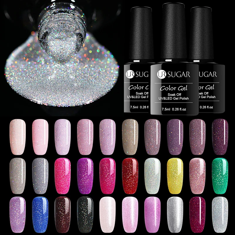 

UR SUGAR 7.5ml Holographic Glitter UV Gel Polish Shiny Laser Sequins UV Gel Varnish Soak Off UV Gel Nail Art Lacquer Manicure
